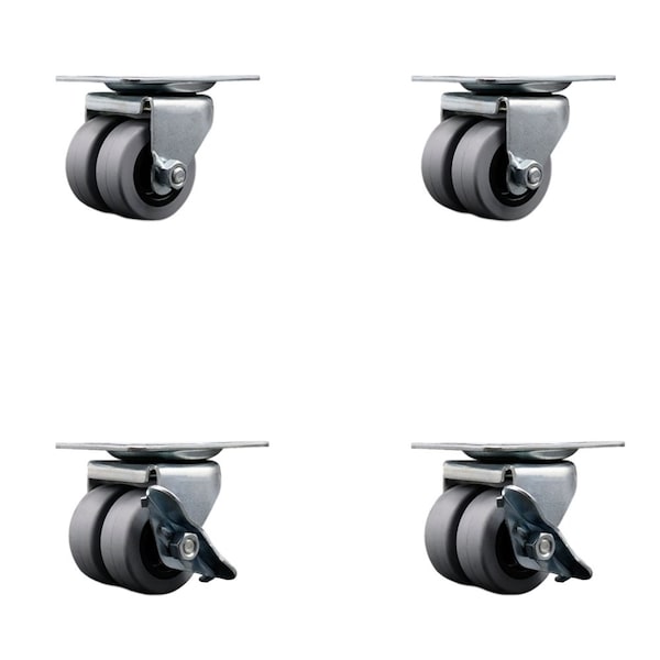 Service Caster Low Profile Thermo 2'' Dual Wheel Top Plate Swivel Caster Set with 2 Brakes, 4PK SCC-DW04S21316-TPRS-2-SLB-2 - main
